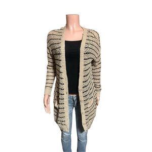Jessica Simpson open front long sleeve crochet knit tan sweater M